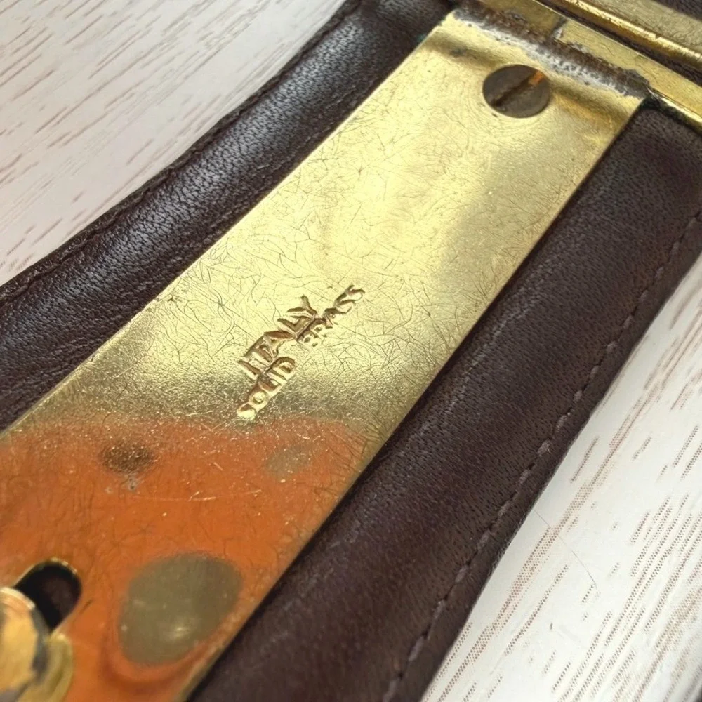 Vintage CHRISTIAN DIOR Brown Leather Belt Mens (30) Brass Buckle‎ Italy Classic